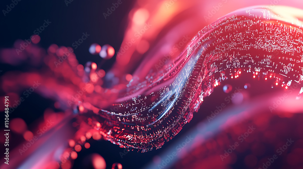 Poster A futuristic 3D illustration of data streams with elements of cyberpunk, big data, and cybersecurity, serving as an abstract technological background