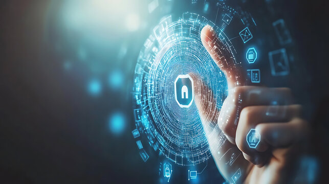 A digital composite image illustrating the concept of identity theft protection, featuring futuristic interface elements symbolizing secure personal data