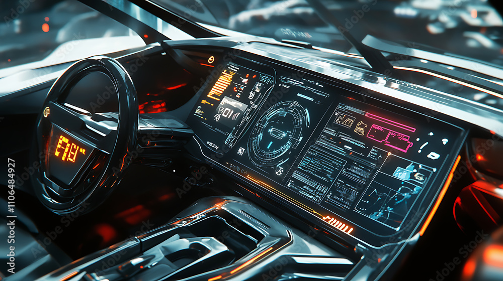 Leinwandbilder a futuristic vehicle integrated with a graphical user interface (gui), representing an intelligent, 