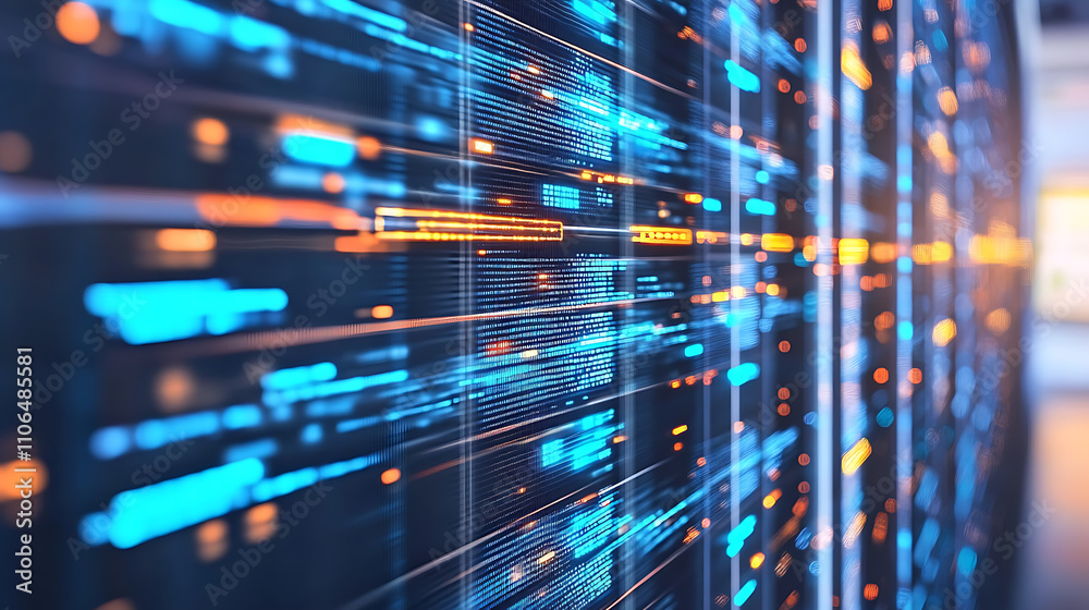 Poster A technological background depicting a data transmission channel with the motion of digital data flow, It represents the transferring and storage of big data sets