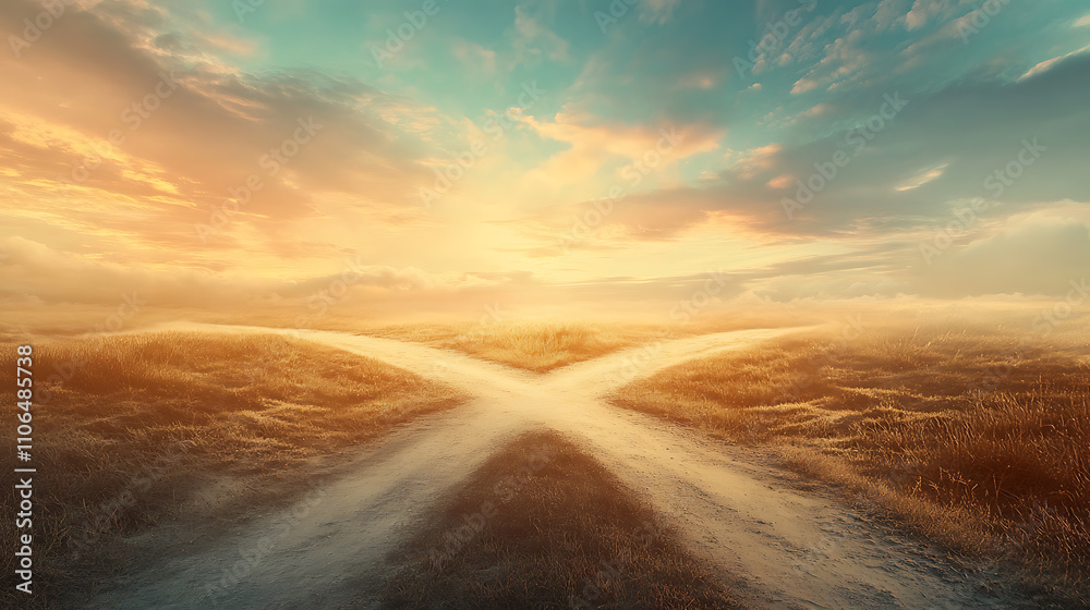 Poster The concept of choice depicted by a crossroads splitting into two different paths