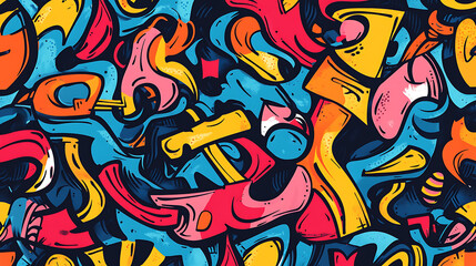 A vivid graffiti seamless pattern with a grunge effect is showcased
