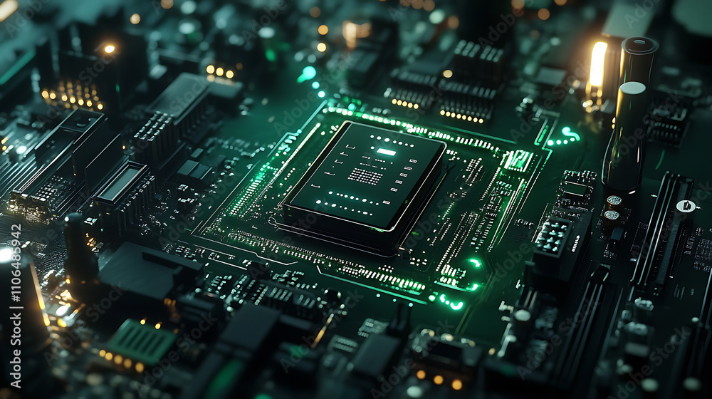 Poster the smart home automation icon integrated with a motherboard symbolizes future technology for home r