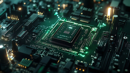 The smart home automation icon integrated with a motherboard symbolizes future technology for home remote control and automation