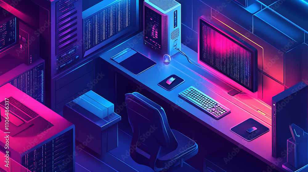 Fototapete an isometric illustration shows personal data security, with a computer and lock representing protec
