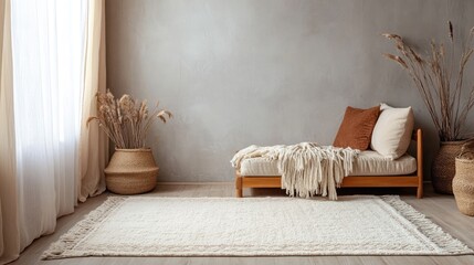 Cozy Minimalist Living Room with Natural Elements and Soft Textures