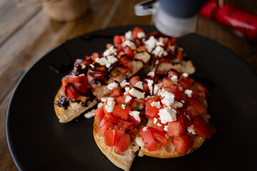 Bruschetta fresh with fetta and balsamic glaze