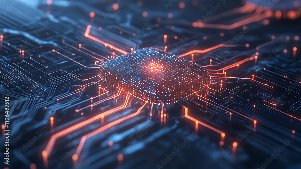 Poster nanotechnology concept featuring a neural network with a single artificial connection