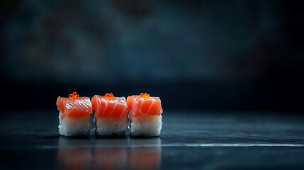 Sushi on a dark background in an Asian restaurant, copyspace