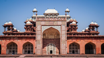 The architecture of the Tomb of Akbar in Agra, India