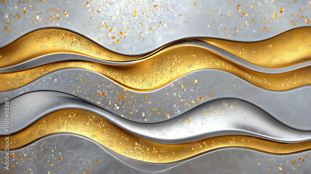 Poster wavy golden and silver abstract pattern background