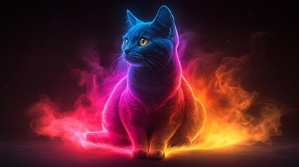 Graceful neon glowing cat vibrant artistic scene image