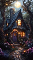 Magical fairy tale cottage with blooming garden image