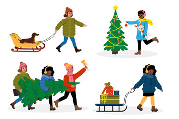 Winter festivities with friends and family enjoying holiday activities in a snowy environment