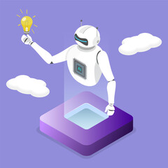 3D Isometric Flat Vector Illustration of New Idea From AI, Chatbot Support, Smart Robots, And New Ideas In Automation