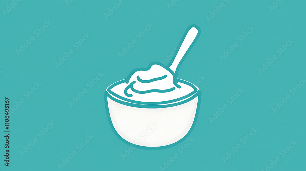 Poster a line icon depicting yogurt with a spoon inside