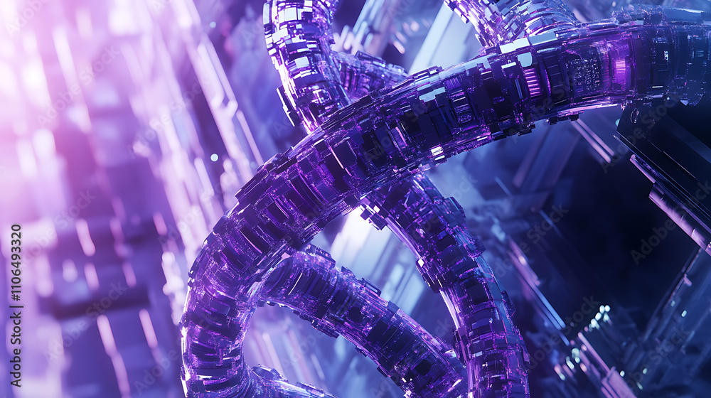 Poster 3d illustration of a dna helix representing advanced technology in genetic engineering, set against 