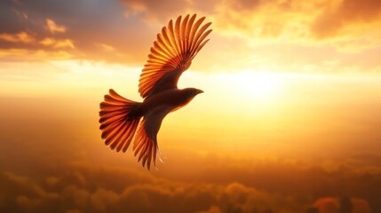 Soaring bird sunset nature scene wildlife photography tranquil environment dynamic viewpoint freedom concept
