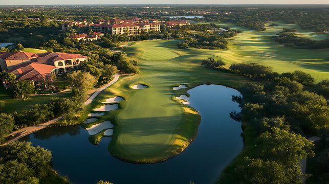 An aerial perspective showcasing a golf course