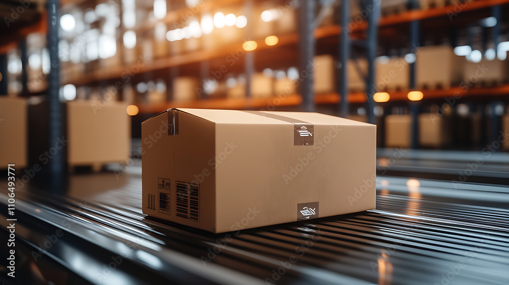 Poster blur warehouse background, blurred store factory, industry warehouse space and hardware box for deli