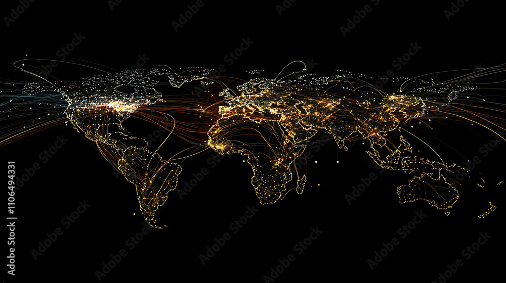 Poster Abstract concept of a global business network Visualizing connections and partnerships across the world with dynamic lines and nodes
