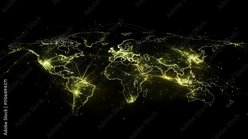 Poster Abstract concept of a global business network Visualizing connections and partnerships across the world with dynamic lines and nodes