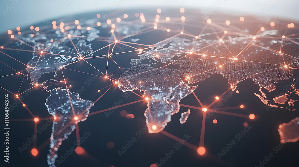 Poster abstract concept of a global business network visualizing connections and partnerships across the wo