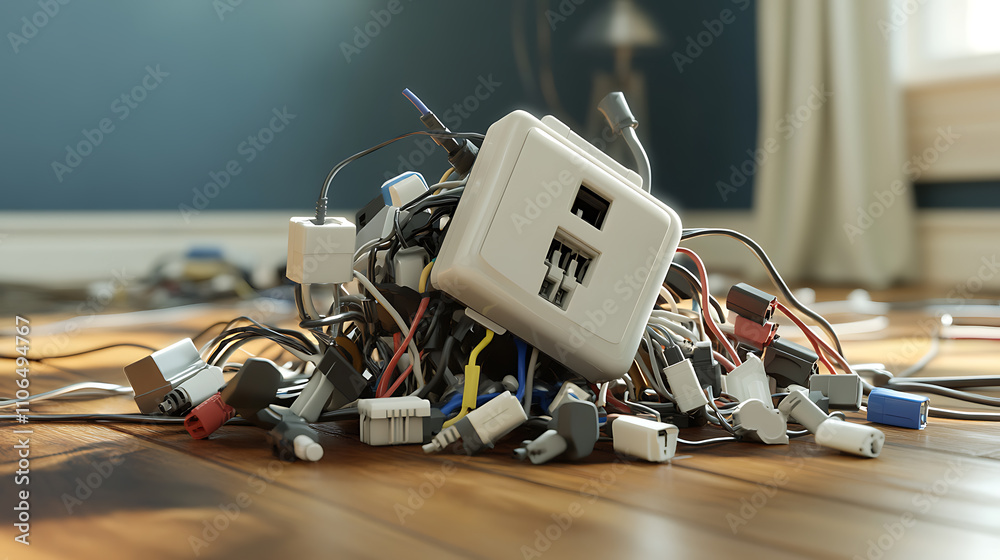 Aufkleber An overloaded socket with too many plugs, illustrating the danger of using excessive electricity