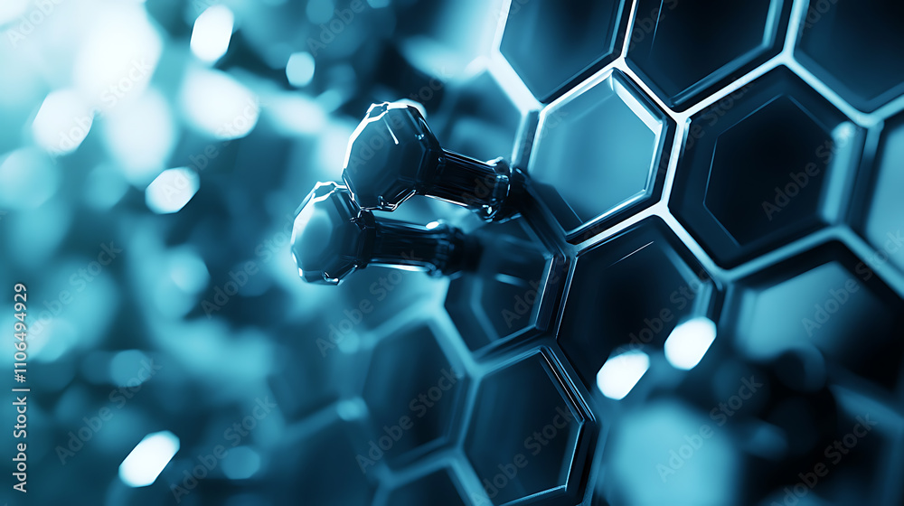 Aufkleber Geometric hexagons form the backdrop for an abstract representation of medicine and science concepts