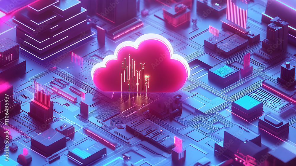 Poster Next-gen cloud computing concept with ai managing data flow between devices and the cloud Illustrating seamless connectivity and smart technology integration