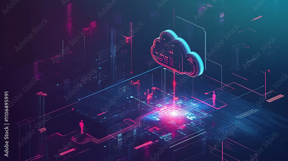 Aufkleber next-gen cloud computing concept with ai managing data flow between devices and the cloud illustrati