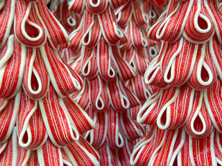 Closeup Of Decorative Candy Cane Christmas With Bokeh