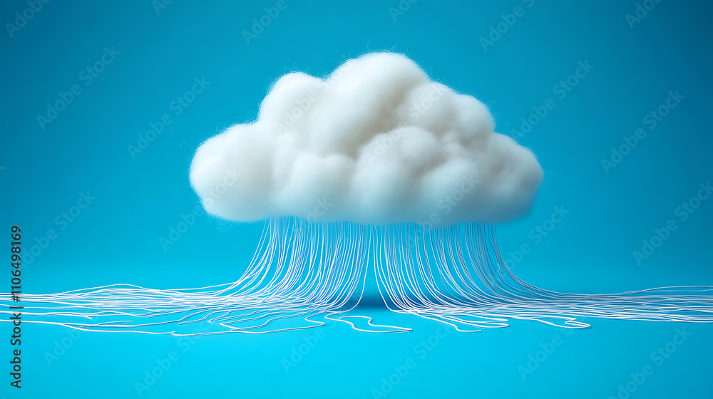 Fototapete cloud computing with data lines on blue background