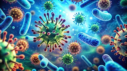 Abstract graphics of bacteria under a microscope , microbiology