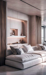 Stylish and sophisticated living room with plush seating creative lighting and modern art pieces for an upscale vibe.