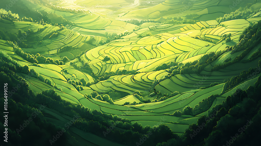 Aufkleber top view of green fields and meadows in the countryside