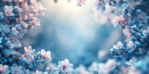 A blue and white flowery background with a pink flower in the center. The background is a beautiful blue color with white flowers