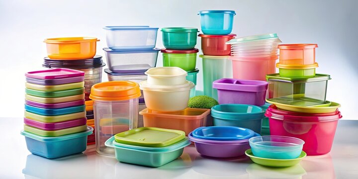 A pile of various Tupperware plastic products from the American multinational company , Tupperware