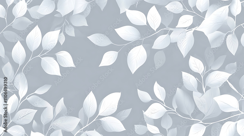 Poster white leaf patterns on light grey background