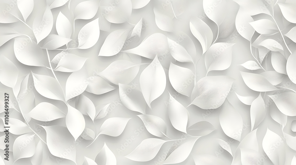 Aufkleber white leaf patterns on light grey background