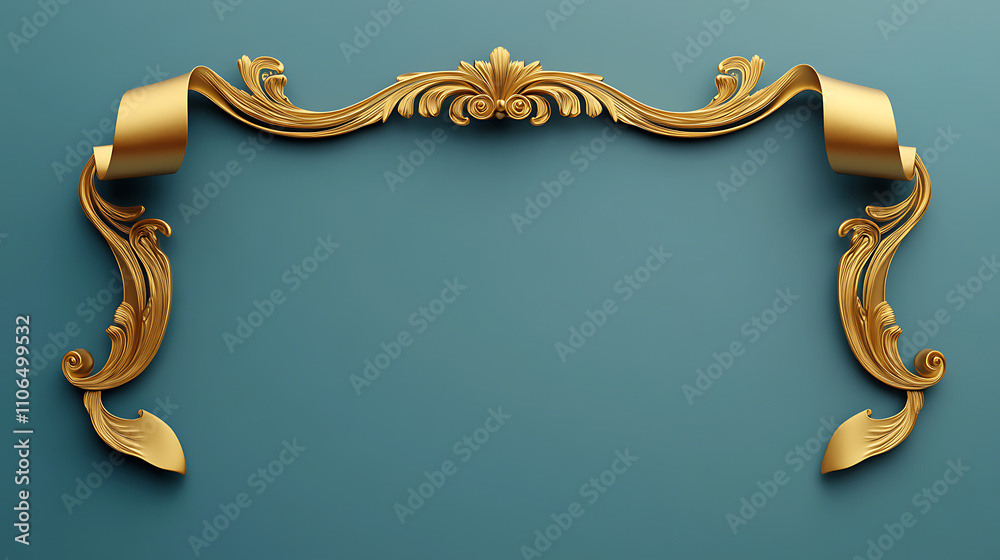 Aufkleber golden frame with scroll on a blue background