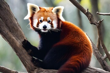 Fototapeta premium Red Panda Resting on a Tree Branch