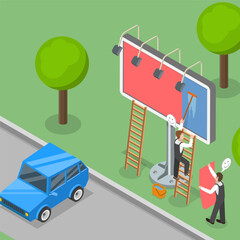3D Isometric Flat Vector Illustration of Commercial Advertising, Outdoor City Banner © TarikVision