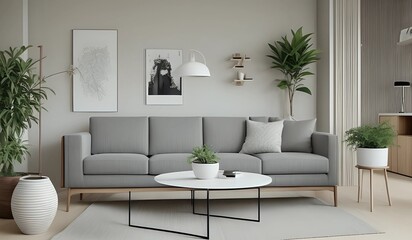 Fototapeta premium minimalist living room interior 3d rendering, generativeai 