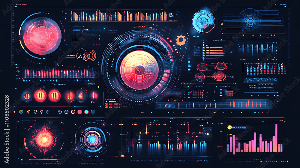 Fototapete An abstract futuristic infographic showcasing the complexity of visual data, representing the concept of big data and node-based programming