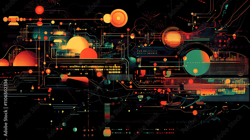 Leinwandbilder An abstract futuristic infographic showcasing the complexity of visual data, representing the concept of big data and node-based programming