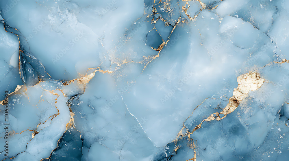Poster blue marble pattern with grey and gold inclusions, abstract texture and background