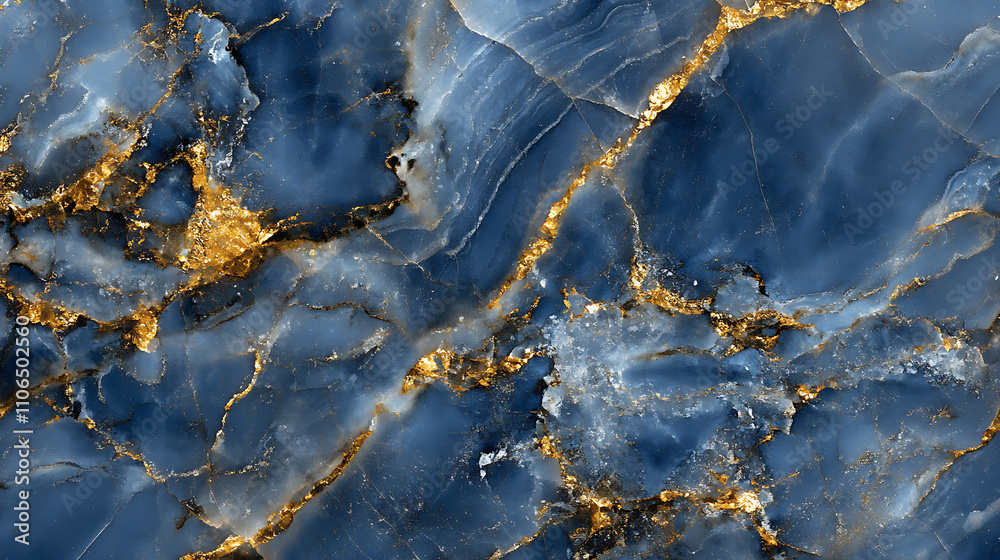 Aufkleber blue marble pattern with grey and gold inclusions, abstract texture and background
