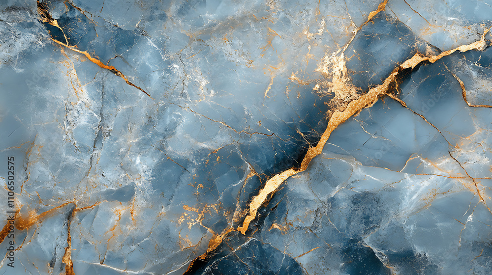 Aufkleber blue marble pattern with grey and gold inclusions, abstract texture and background