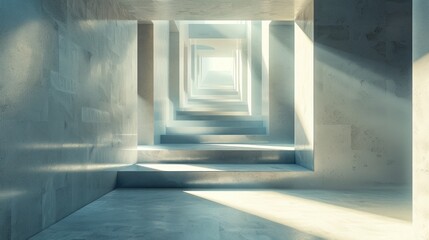 Obraz premium A serene, light-filled corridor with geometric shapes and soft shadows.